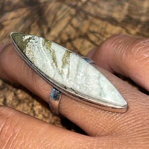 Almond Shape Ocean Jasper Ring Size 8
